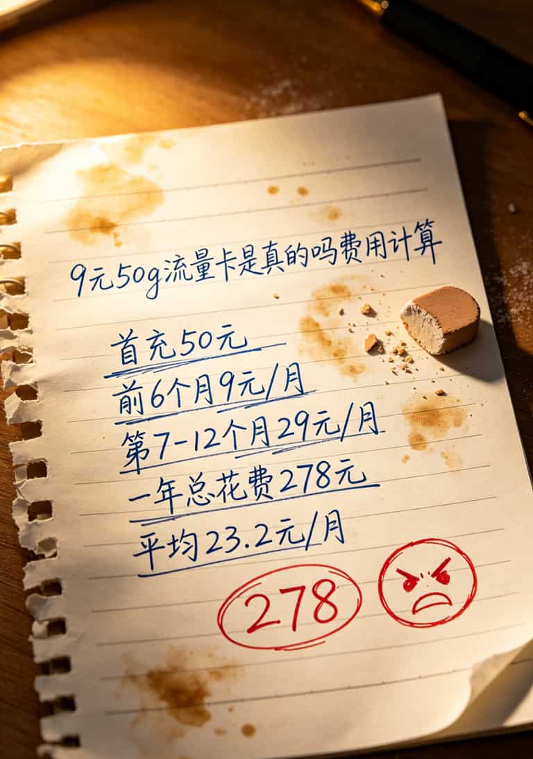 20260508_031339_9元50g流量卡是真的吗_final 一张纸上手写的流量卡费用计算过程,有涂改痕迹