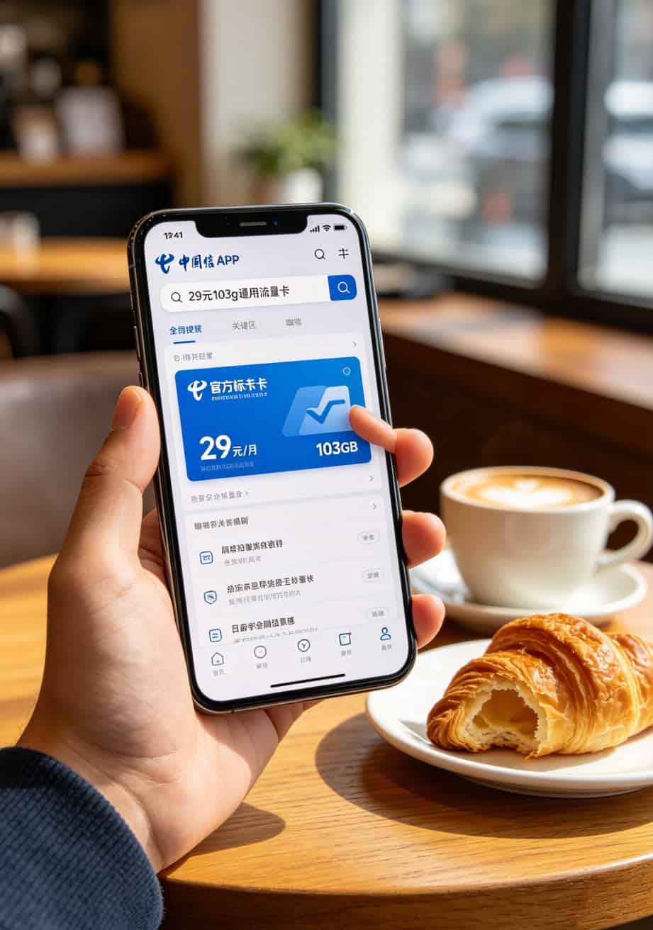 月租29块103个G,我把用了两年的手机热点换成了中兴随身WiFi(附真实账单) 电信官方APP搜索“29元103g通用流量卡”的结果页