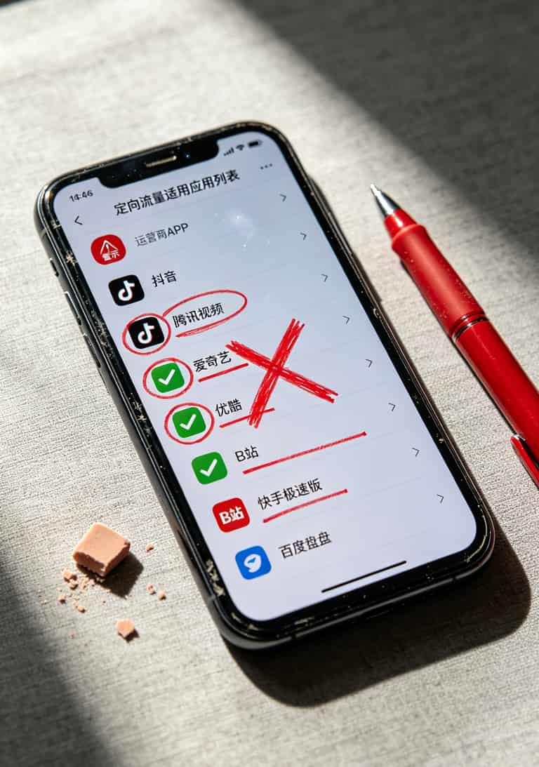 19元的移动流量卡好用不?我换了8张卡,今天跟你说句掏心窝子的话 定向流量APP名单截图示例