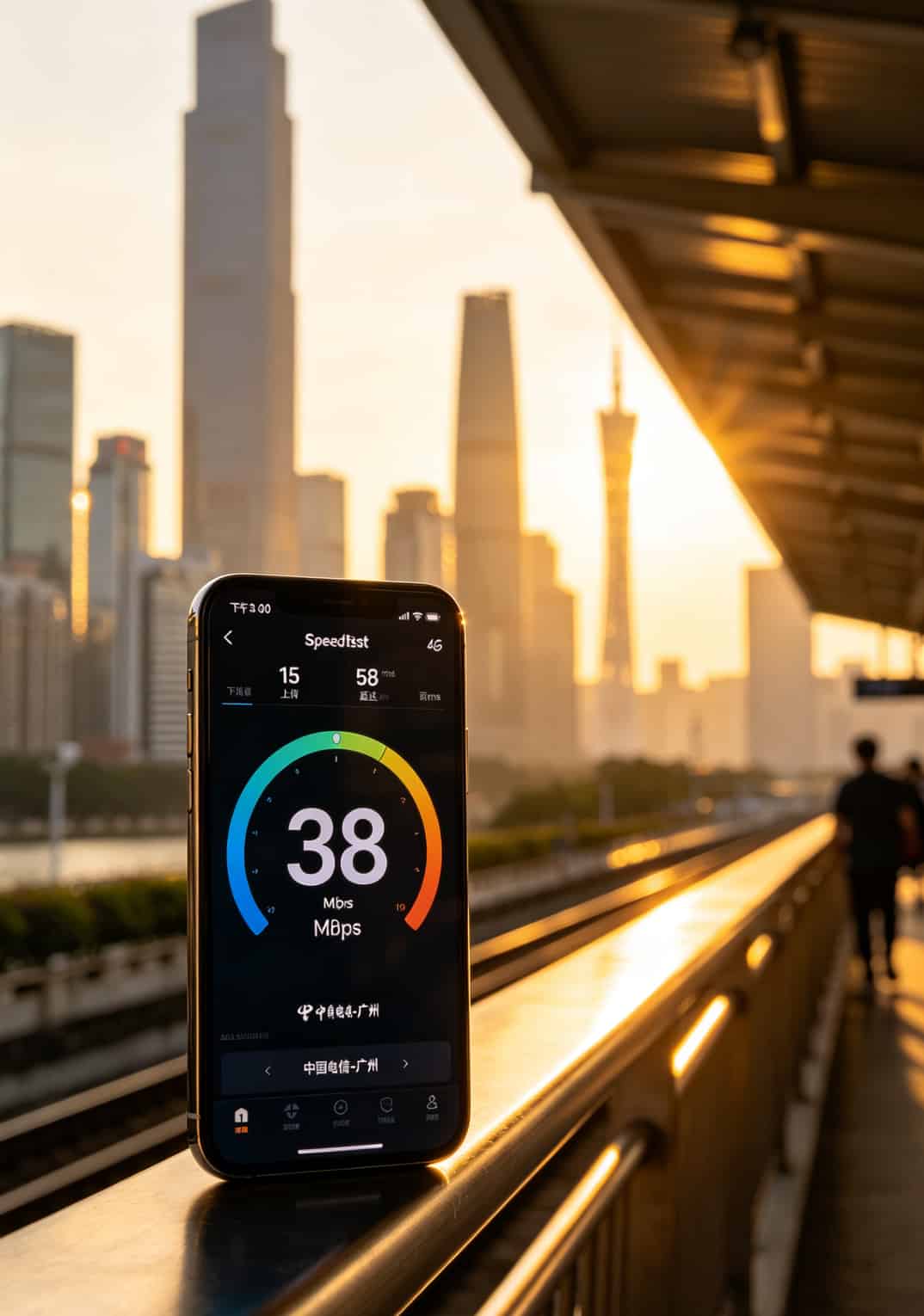 Speedtest测速结果截图，显示下载38Mbps