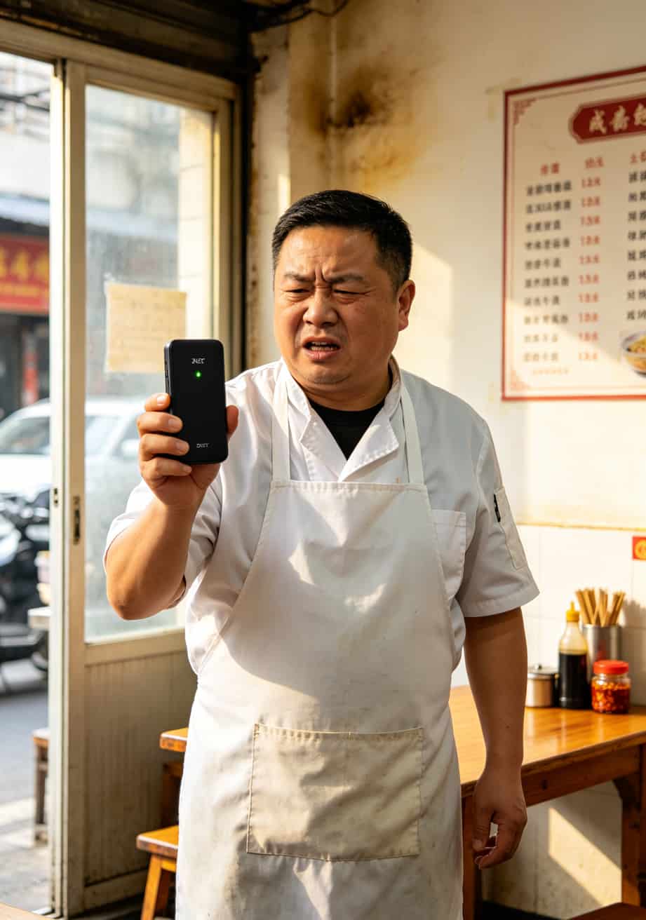 29元电信流量卡是真的吗?我买了三张卡插中兴随身WiFi实测,告诉你真相 成都一家小面馆里,老板拿着中兴随身WiFi查看信号