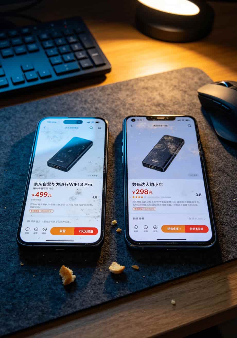 2023流量卡推荐|卖八年随身WiFi的阿强,把心里话全抖出来了 京东自营与拼多多店铺商品页面截图对比