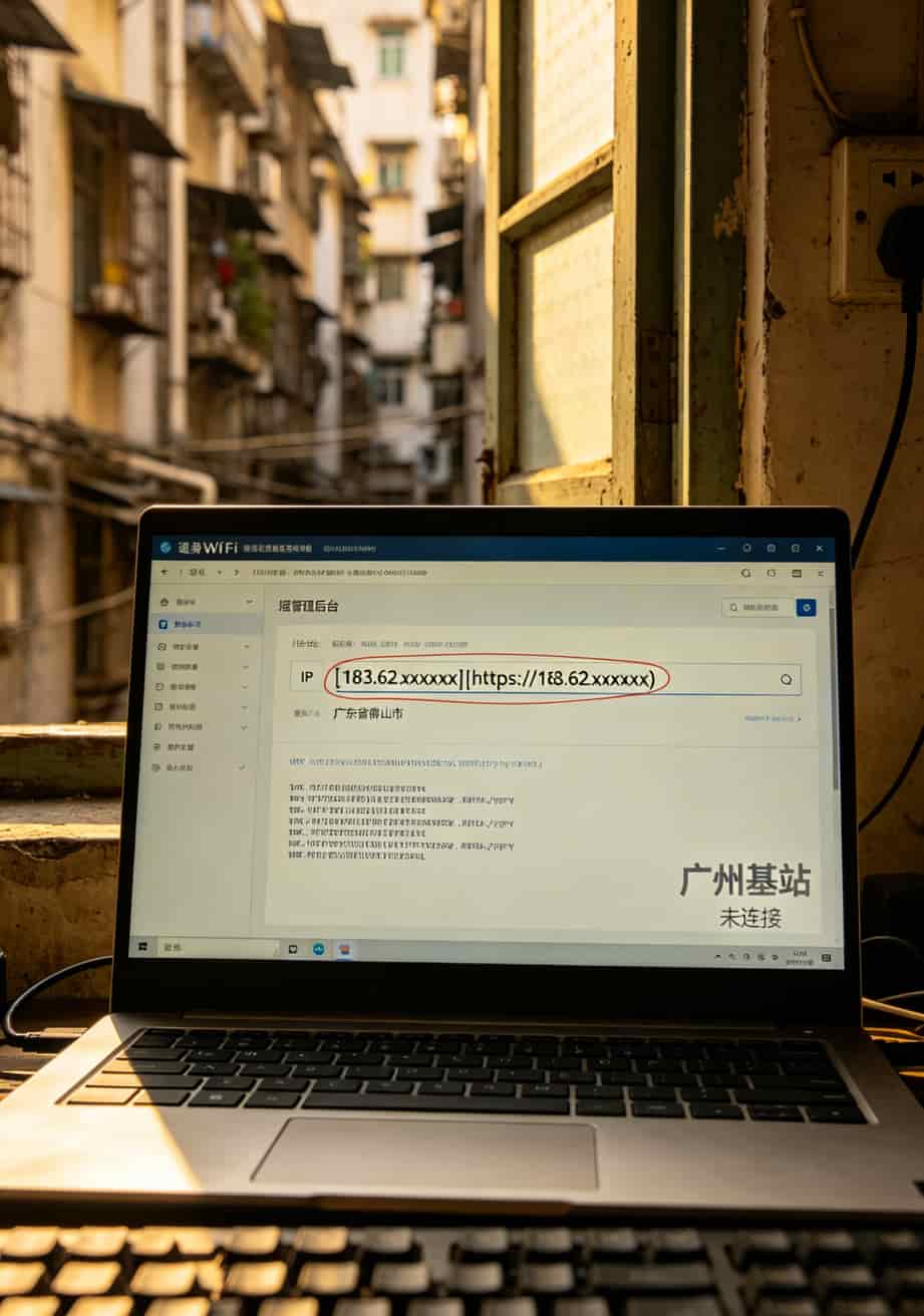 49元150g流量卡配啥随身WiFi?我在信号烂的地方蹲了三年,答案全在这 随身WiFi后台截图,显示连接服务器IP地址归属佛山,而非本地基站