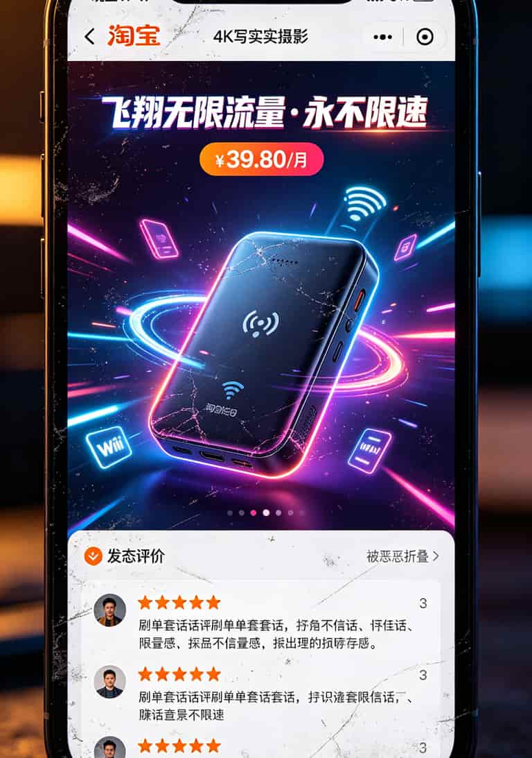 淘宝上虚假宣传“不限量不限速”的随身WiFi店铺截图