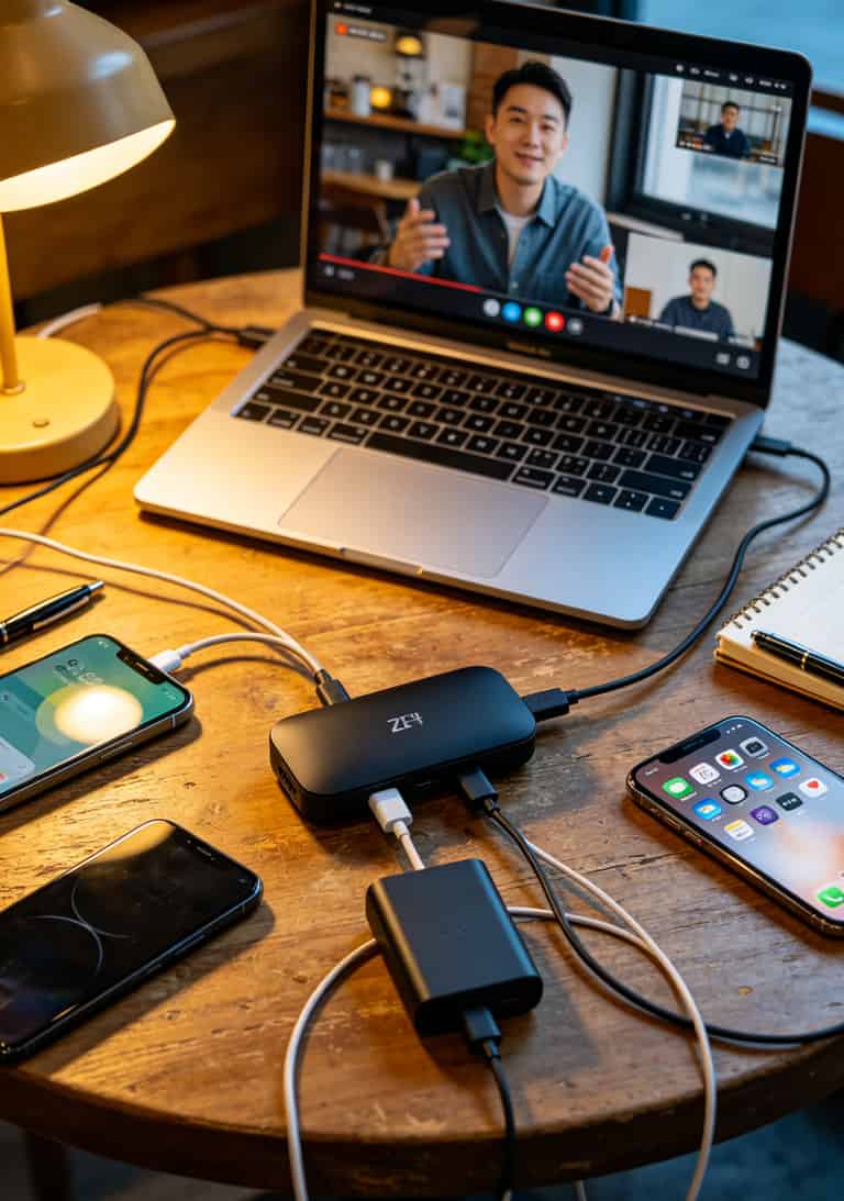 29元电信流量卡是真的吗?我买了三张卡插中兴随身WiFi实测,告诉你真相 中兴随身WiFi连接两台手机和一台笔记本电脑的桌面场景