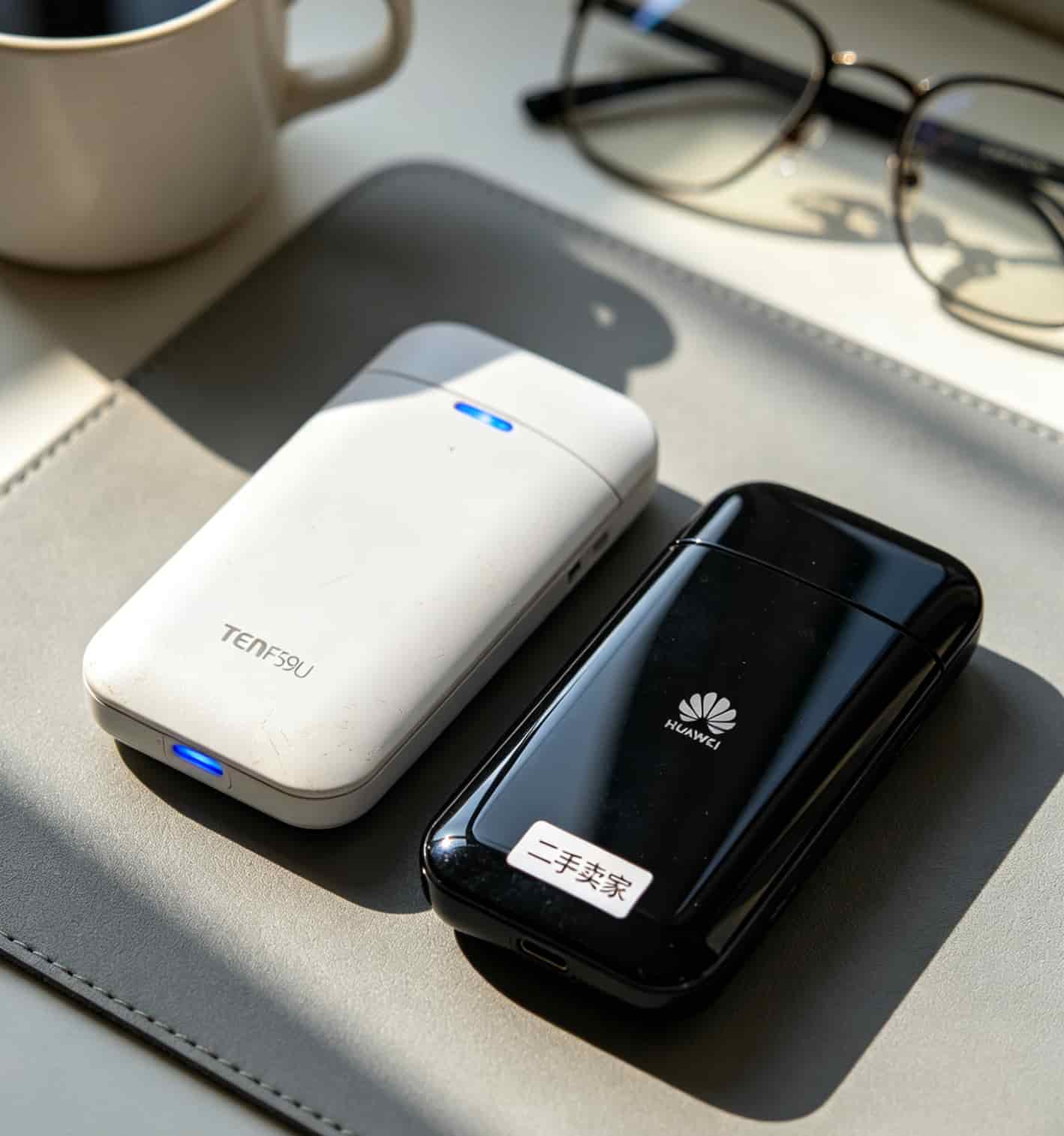 中兴MF79U和华为E8372两台随身WiFi并排放在桌上