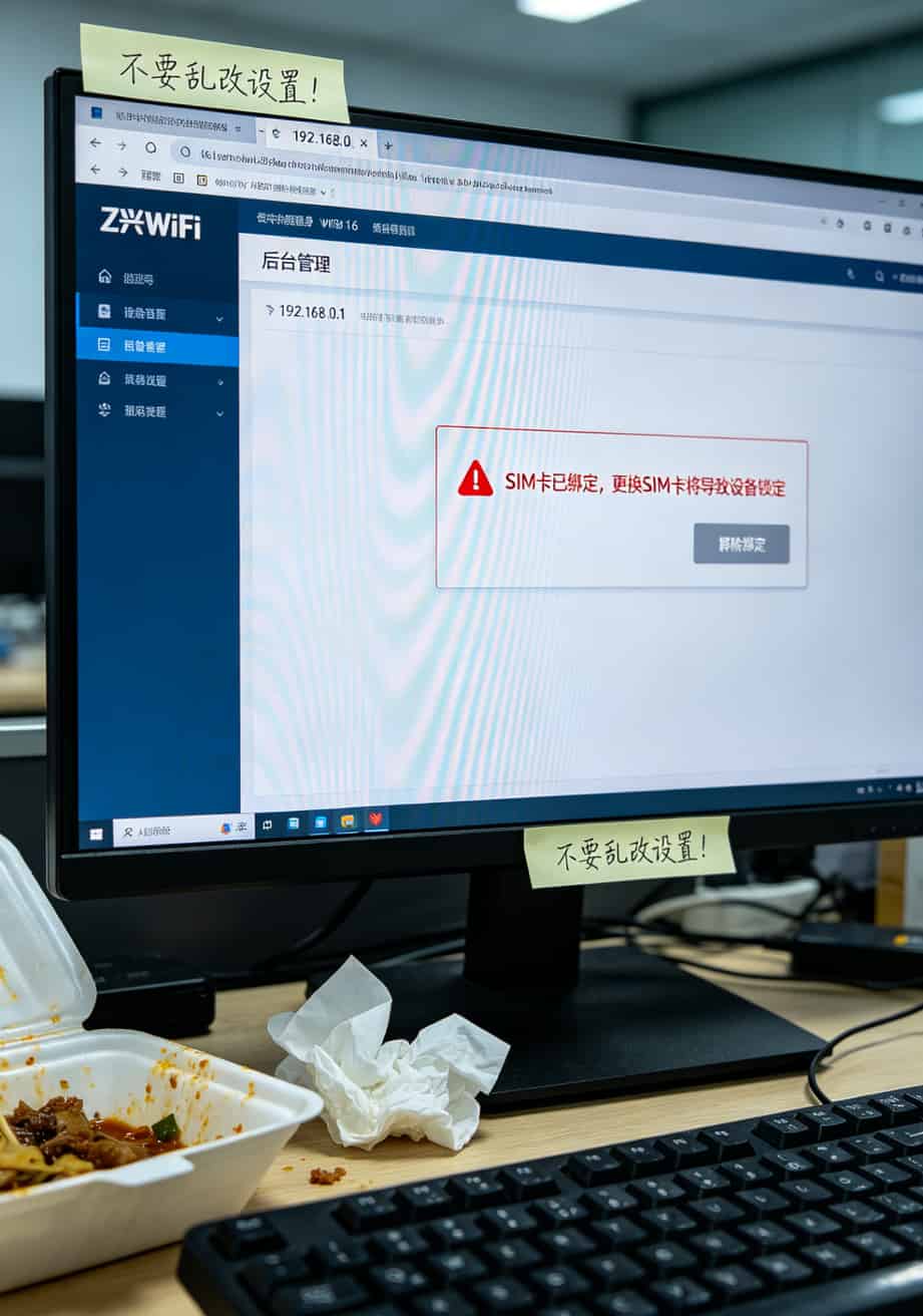 中兴设备后台管理页面，显示SIM卡状态和锁卡开关选项