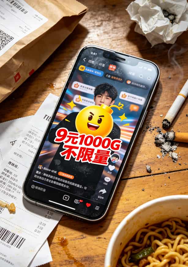 跑了12趟营业厅才搞明白:4g本地流量卡这么选才不踩坑 某短视频平台9元1000G流量卡广告截图,大字标注不限量