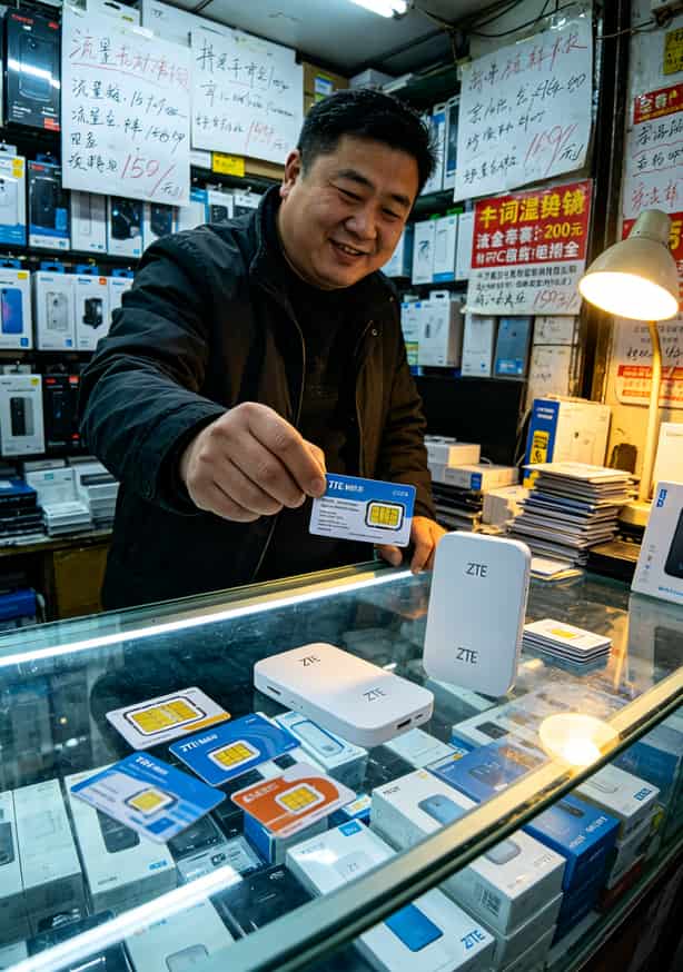 办一个移动流量卡多少钱一个月?老张掏心窝:19块是坑,59块最稳 老张在郑州科技市场的柜台,桌上摆着几个中兴随身WiFi设备和各种流量卡