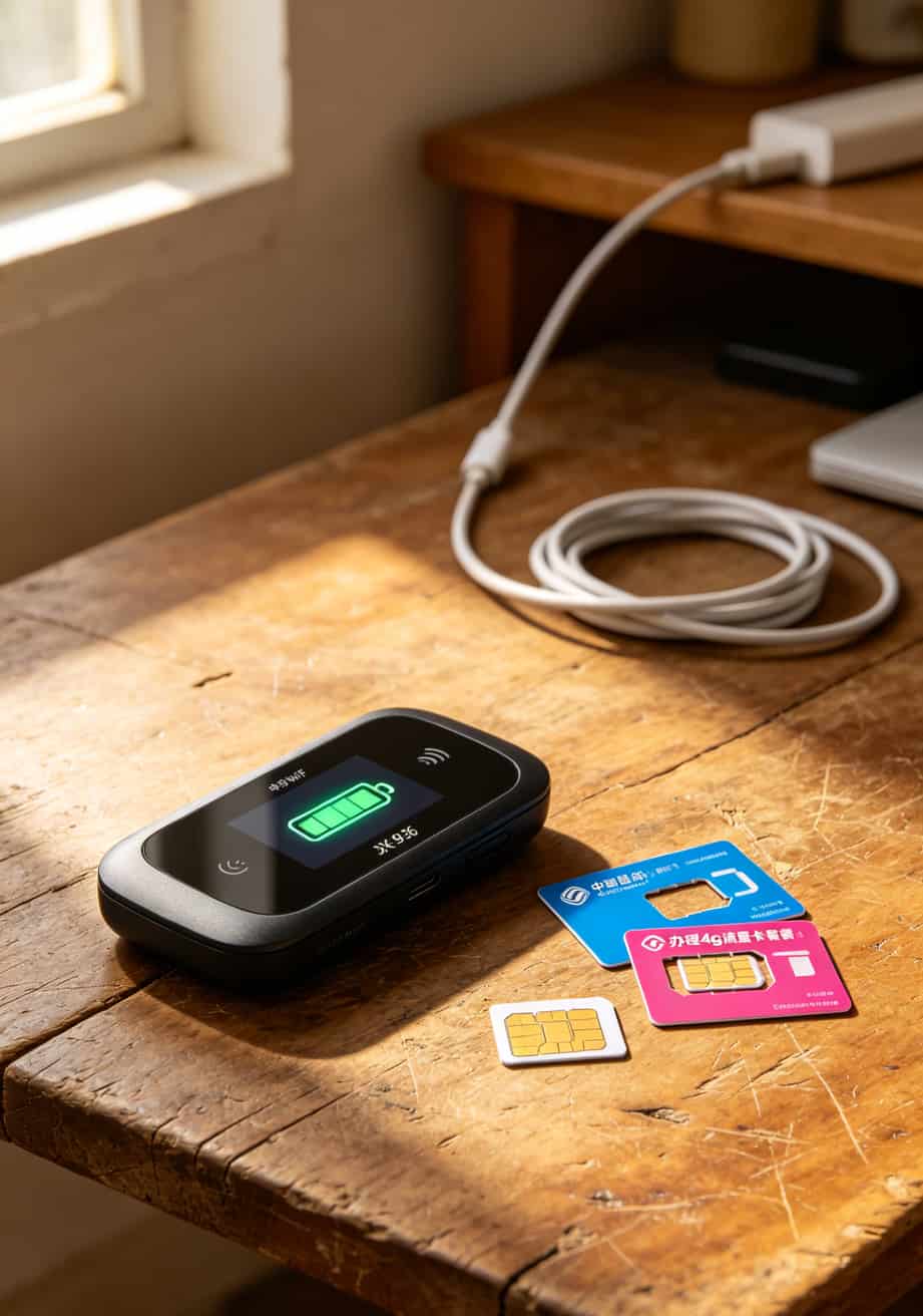 中兴随身WiFi越用越慢?别急着扔!选对流量卡一个月省80(附办理4g流量卡套餐避坑指南) 中兴936随身WiFi设备正面与流量卡合影