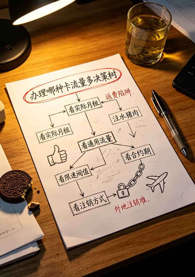 手绘决策流程图，标注五步判断套餐是否值得买