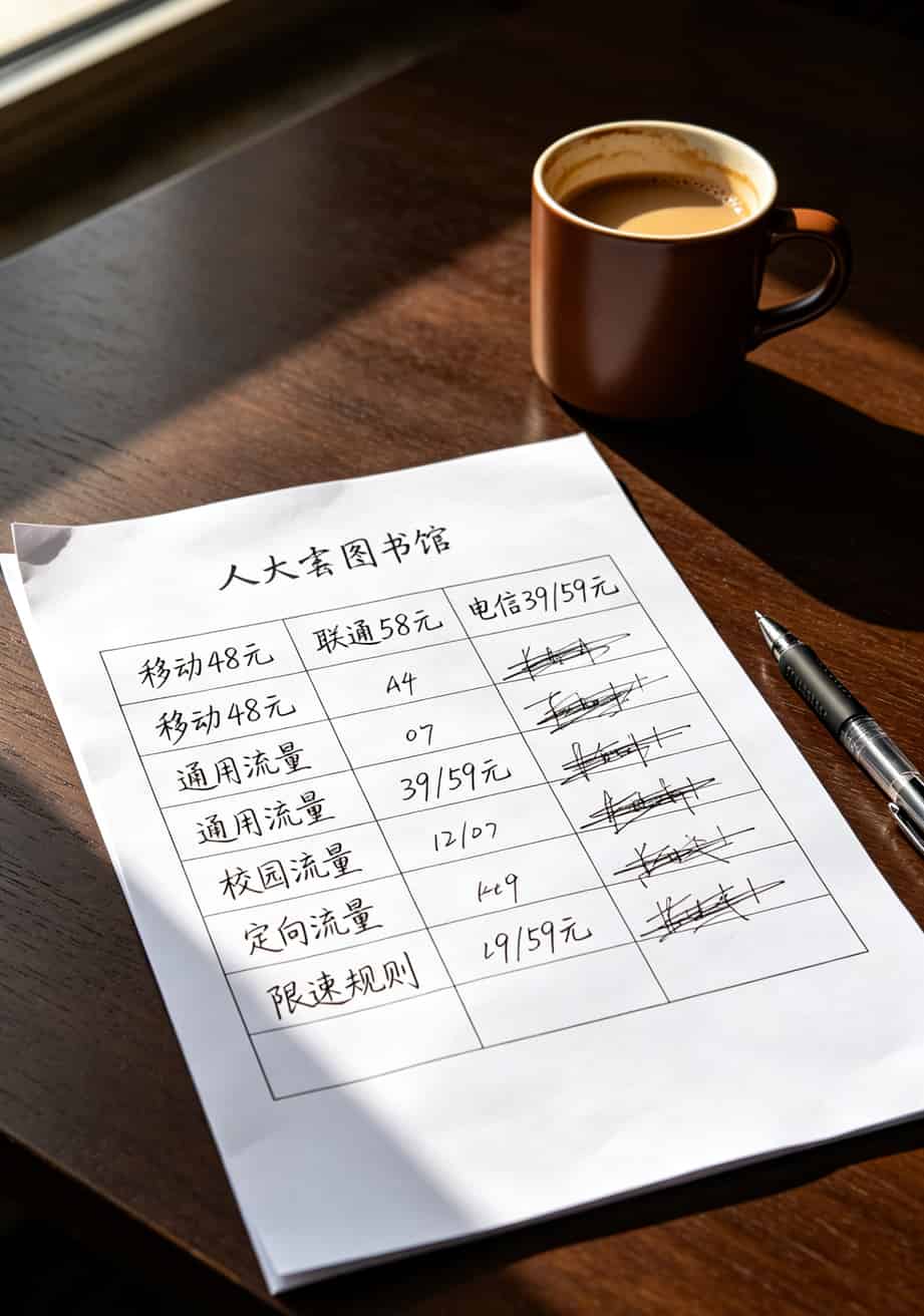 人大新生办卡避坑指南:办理啥卡流量多?实测48元80G最划算 人大校园内的移动营业厅门口,几个新生在排队