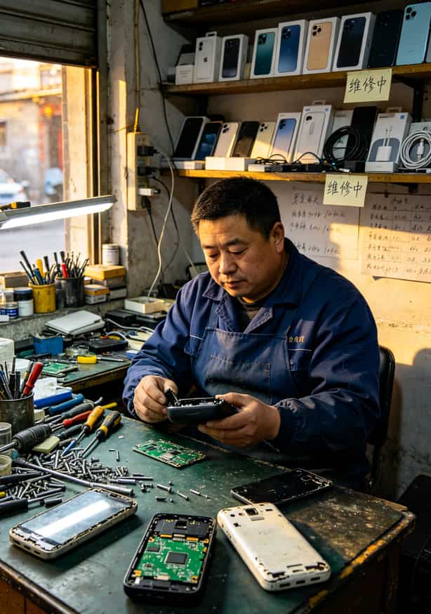 实测一年省下几百块!“1元1天流量卡”配随身WiFi,别再被奸商割韭菜 保定华创电子城内部场景,数码产品柜台琳琅满目