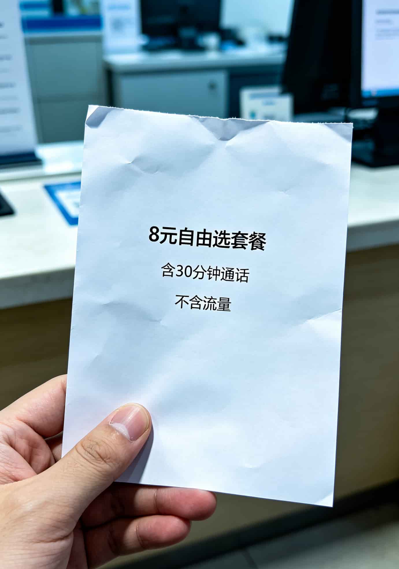 办流量卡那个划算?成都双流用户三年换了四张卡,告诉你答案 营业厅柜台保号套餐的宣传单页