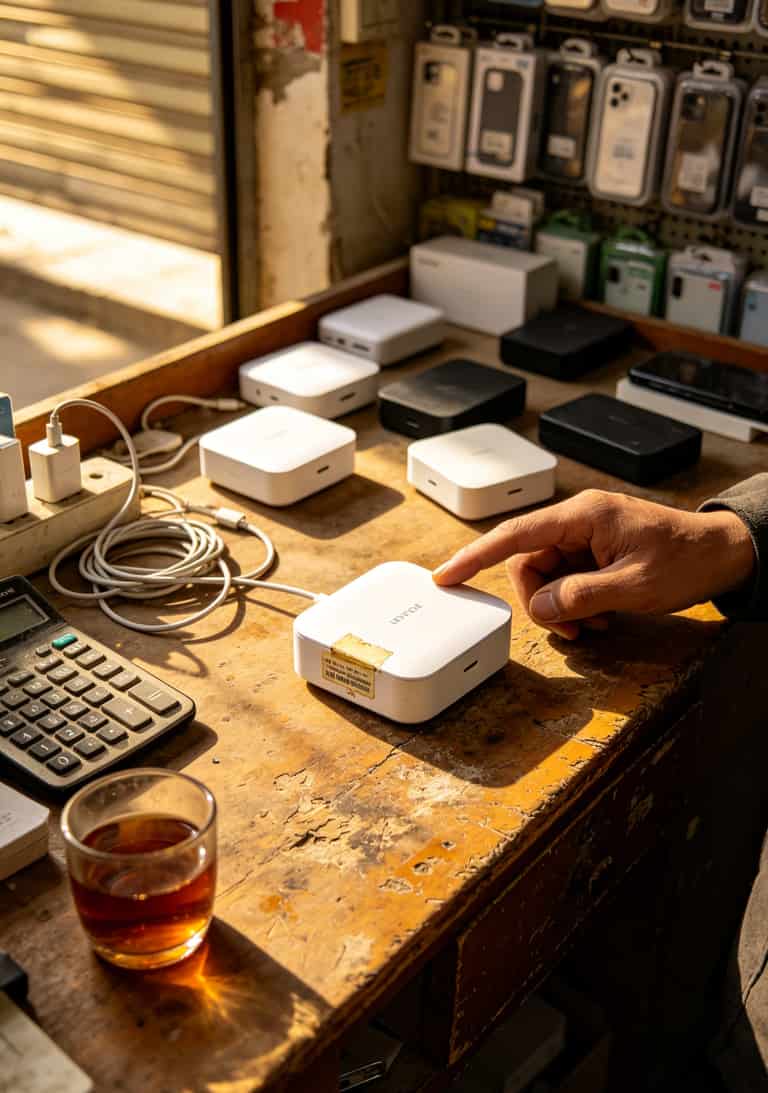 保山正阳北路数码店柜台上的随身WiFi设备实拍
