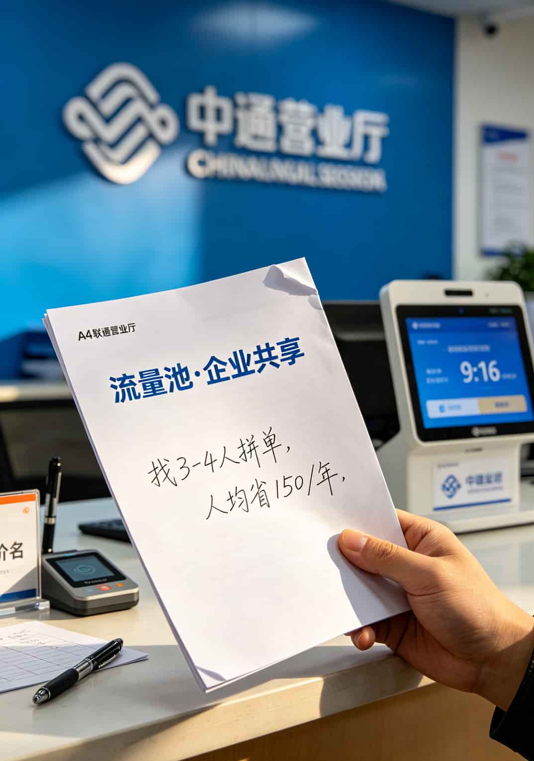 随身WiFi配霸王卡流量,我亏了三千块才整明白的8个真相 联通营业厅办理流量池业务的宣传单页照片