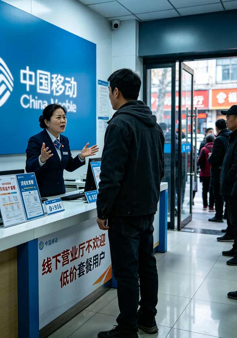 29元套餐流量卡是真的吗?我实测5张卡,结论和你听到的不太一样 杭州某运营商营业厅门口照片,消费者正在咨询套餐