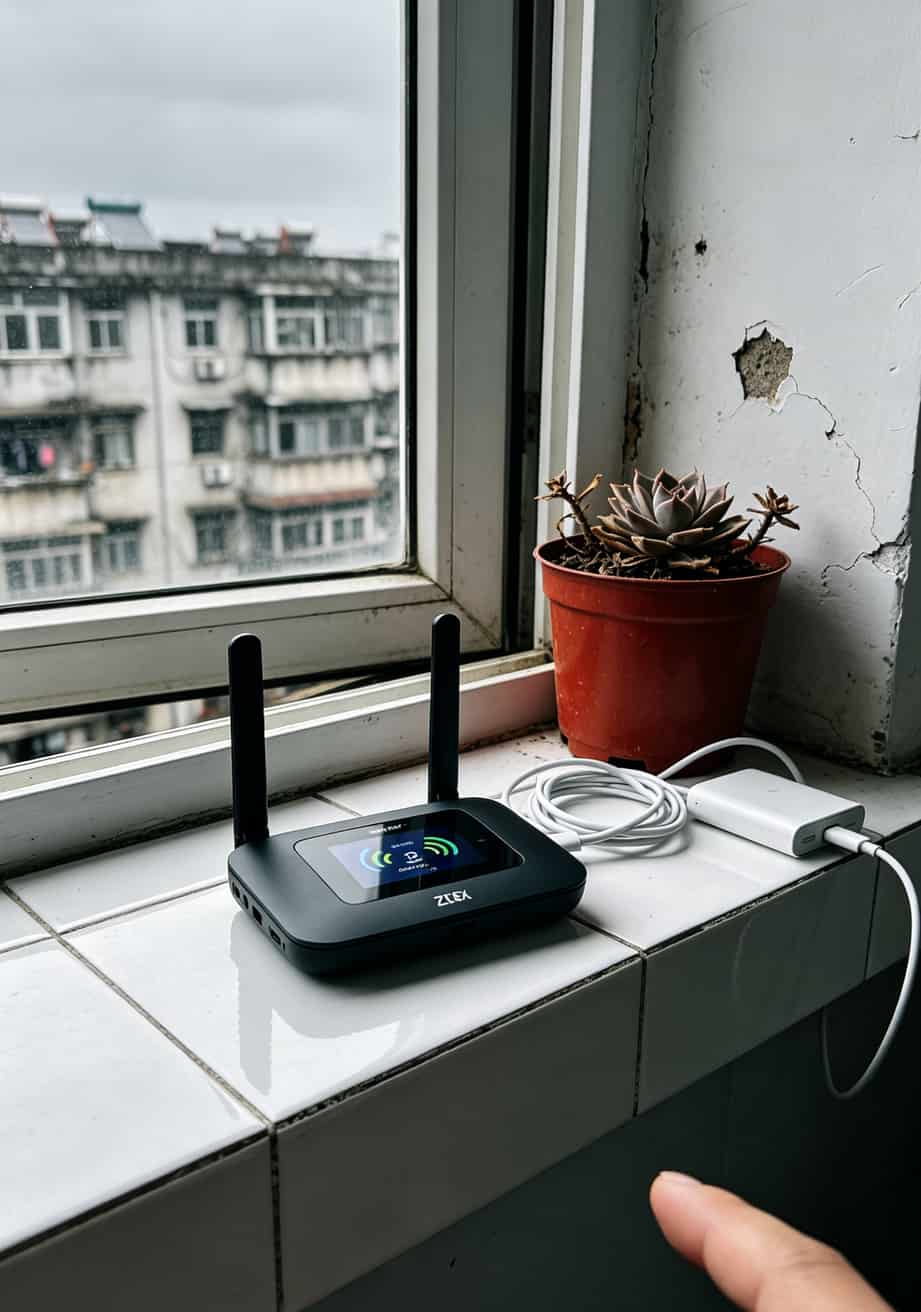 不限流量卡多少钱?我帮人装了七八个中兴随身WiFi,今天全交代了 随身WiFi放在窗台边信号测试场景图