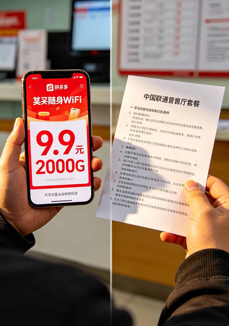 流量卡和随身WiFi折腾两年,这9个坑你千万别再踩了 线上廉价随身WiFi商品页与线下营业厅套餐单页对比