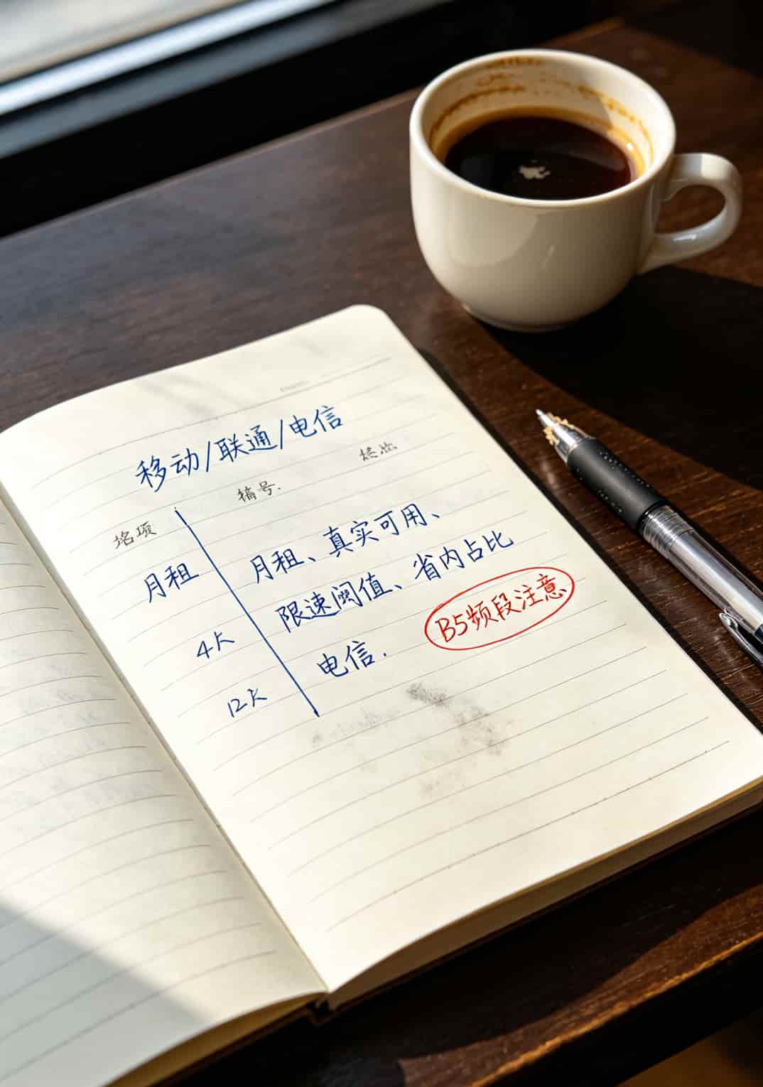 200元包年流量卡,我劝你辦之前先看这篇(内附10个实测标记) 三大运营商低套餐参数对比手写表格