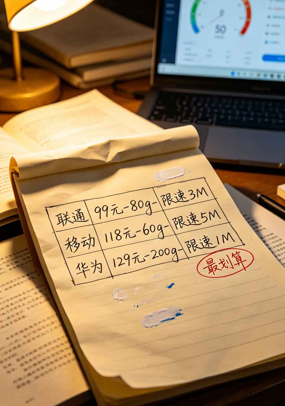 一张800g流量卡,我买了三次退了两次,才敢告诉你这些大实话 三大运营商随身WiFi套餐对比表格,含价格、高速流量、限速后速度