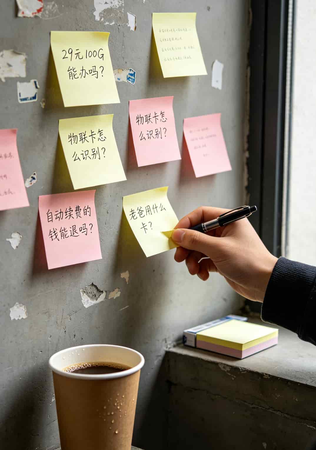 跑了8年手机卡江湖,今天算笔账:**办一张不限流量的卡多少钱**才不亏? 写满手机套餐问题的白板或便签墙