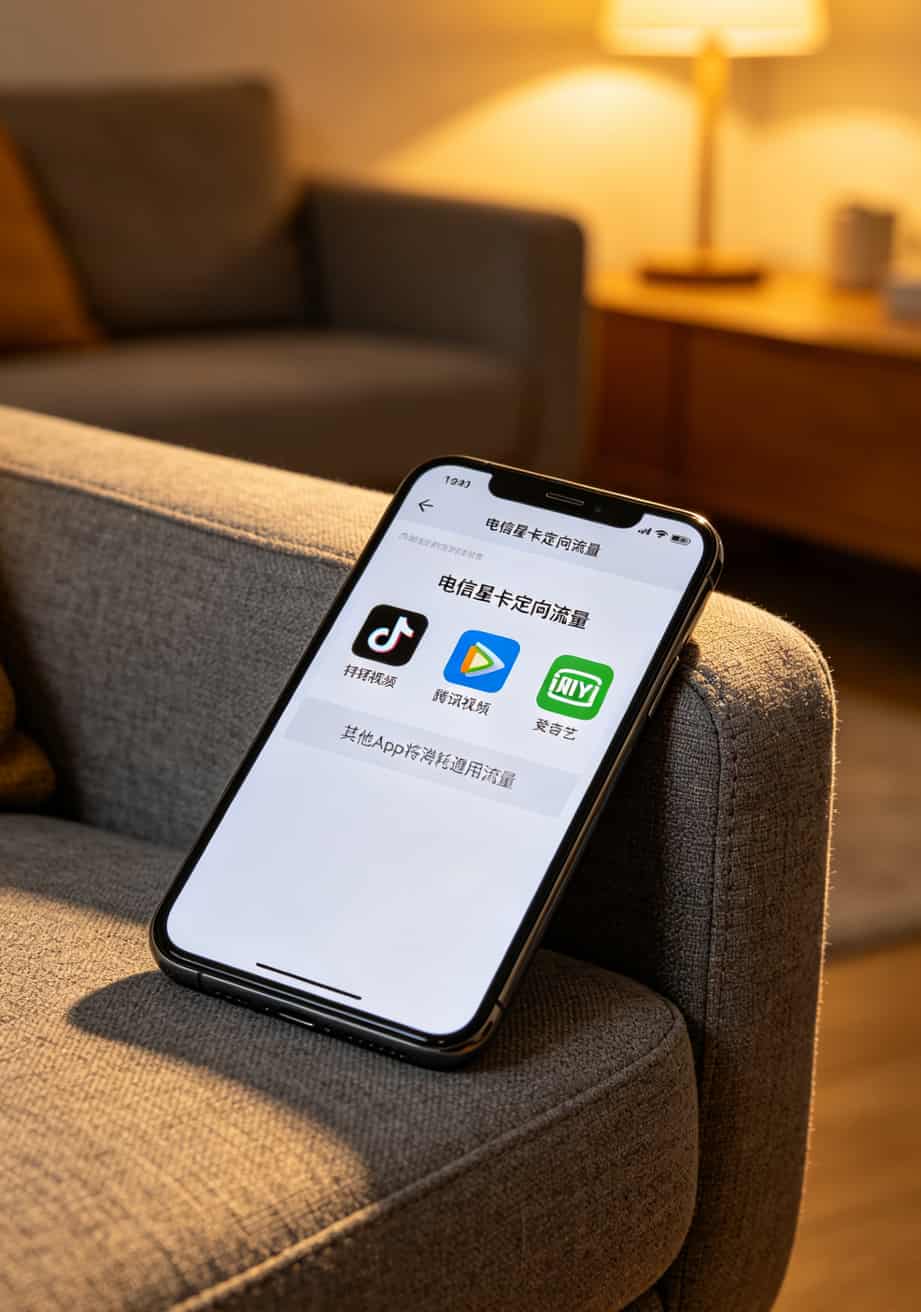 流量卡越便宜越坑?我折腾了七八张,这3款才是真便宜流量了卡推荐 电信星卡定向流量App列表截图,仅支持抖音腾讯视频爱奇艺