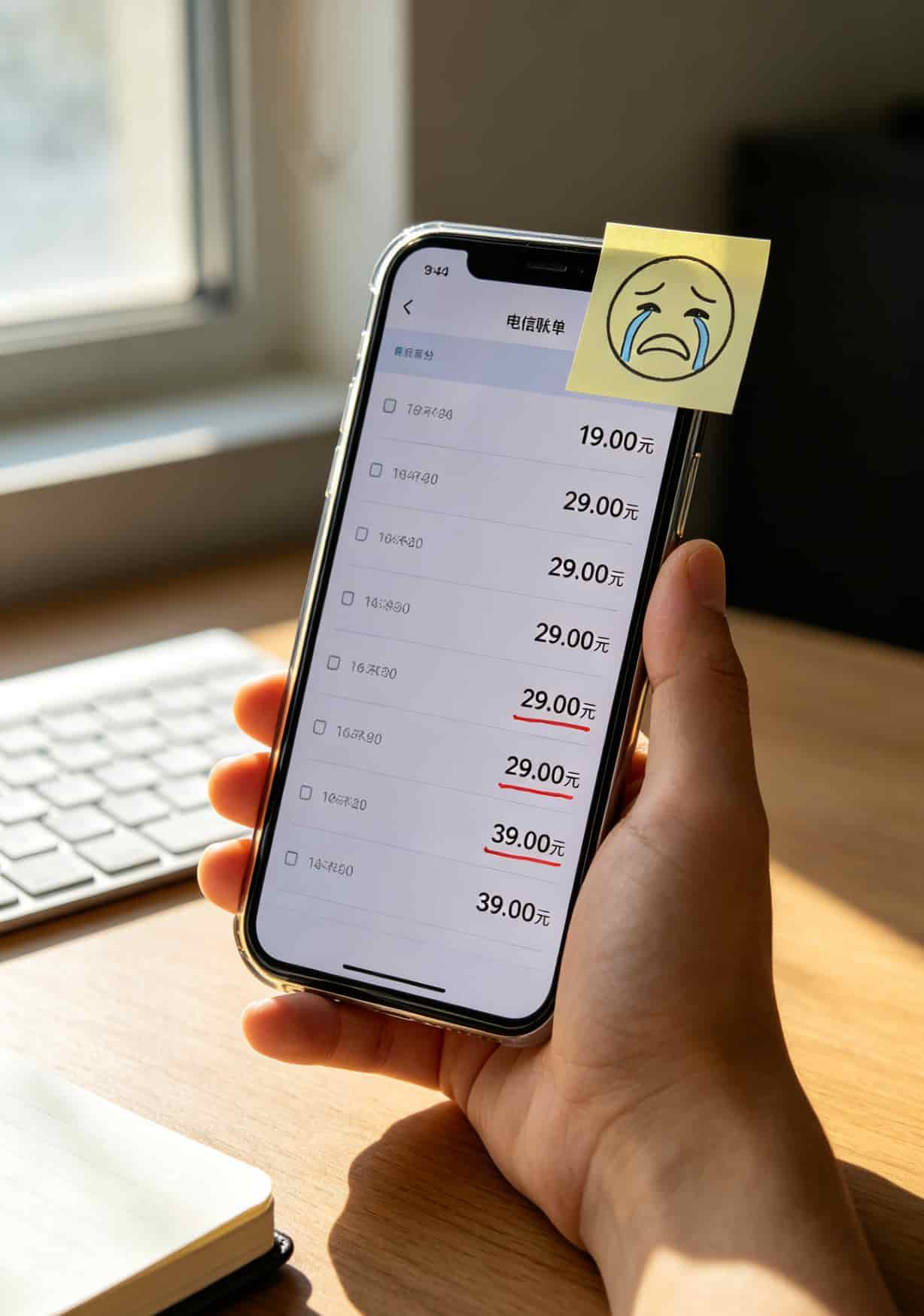 跑了半年网吧,终于找到电信比较便宜的流量卡(29元155G真能打) 电信账单截图,显示连续六个月月租变化:19元→29元→29元→29元→39元→39元