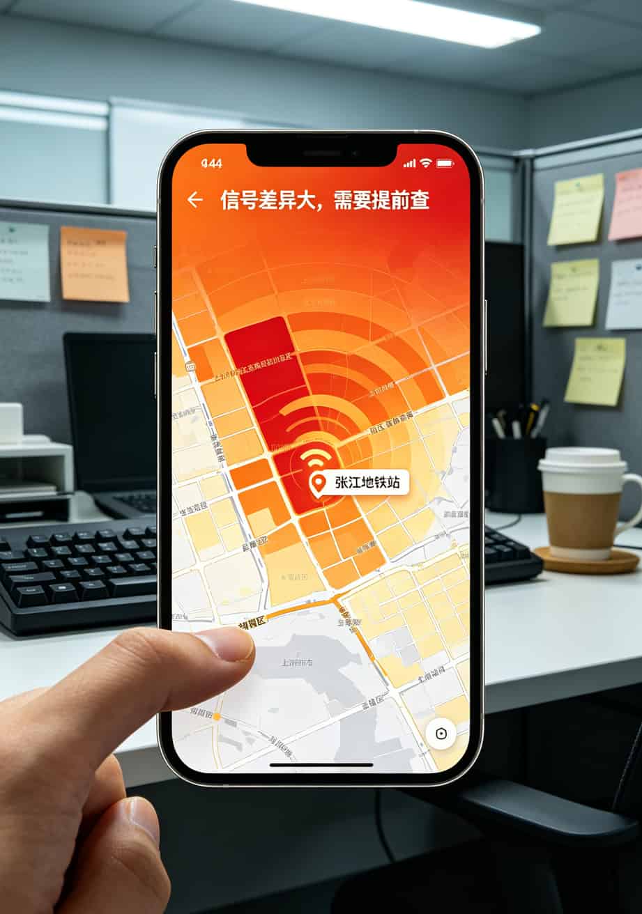 两年省下三千块?2022年的流量卡配中兴随身WiFi,这套组合我是真服了 运营商覆盖地图截图,橙色区域表示信号强