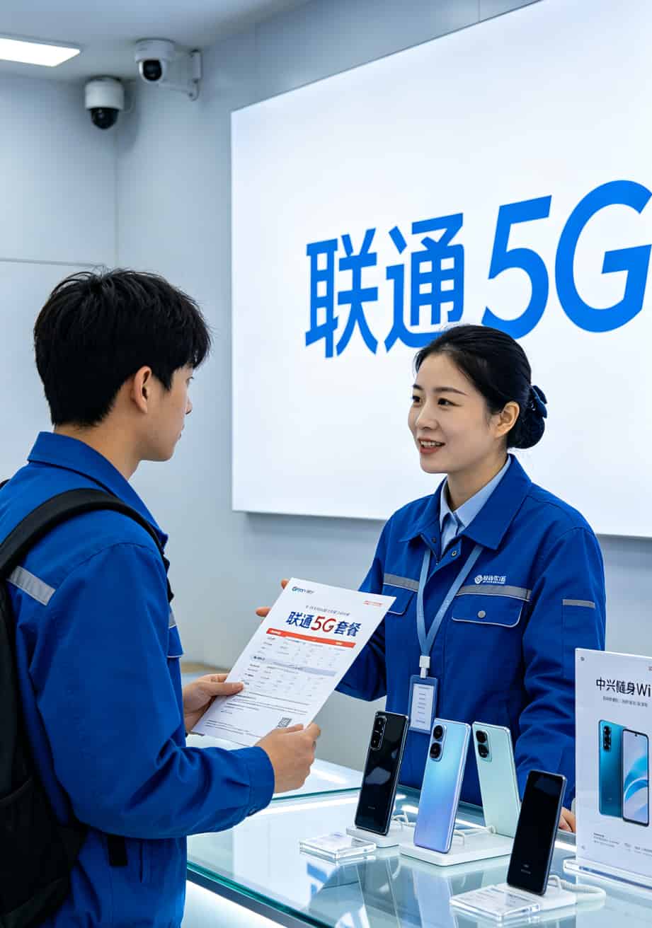 2023年联通流量卡哪个最划算?别再被坑了,直接看这张表 联通营业厅内景,销售员正在给顾客介绍套餐