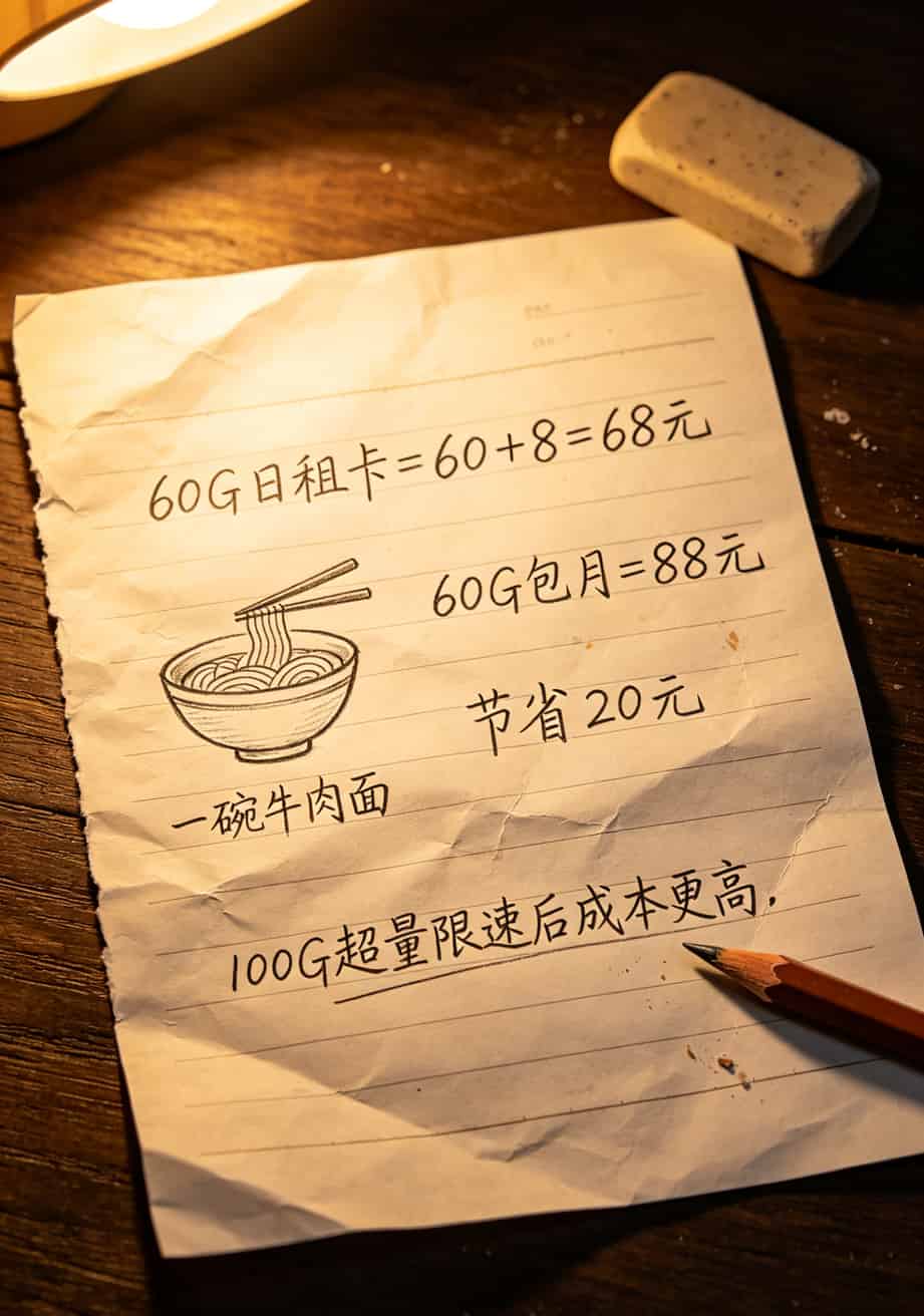 1元1g流量流量卡与包月套餐成本对比