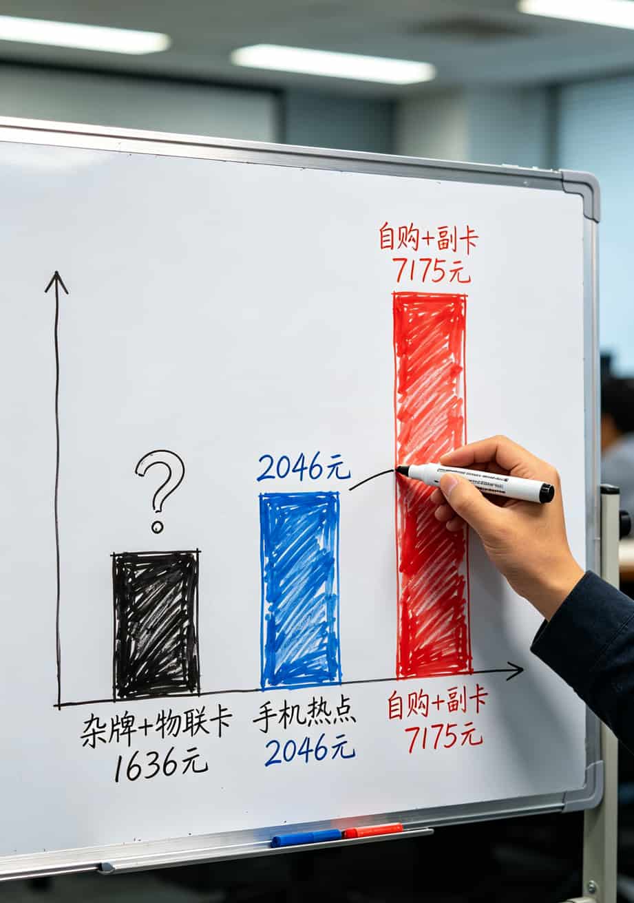 实测5台随身WiFi后我悟了:19元流量卡不限量套餐,便宜的那部分钱都花在哪里了? 三种上网方案两年总成本对比柱状图