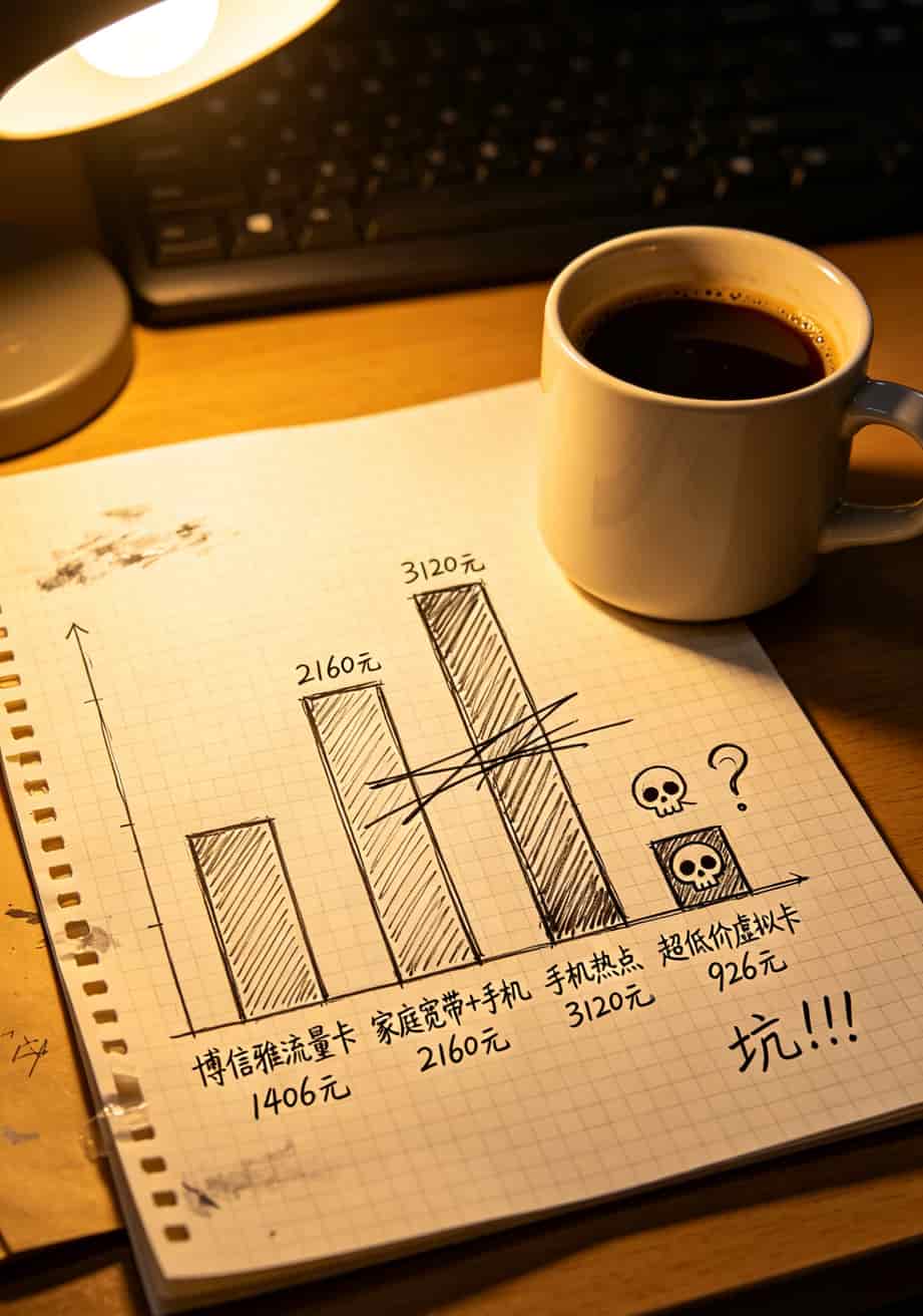 跑了3年户外换了7张卡,博信雅科技的流量卡到底值不值得买?答案在这 两年成本对比柱状图