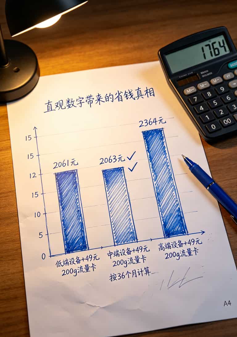 49元200g流量卡别瞎买!我花2000块踩坑5次,终于找出随身WiFi最佳拍档 三年不同配置随身WiFi总成本对比柱状图