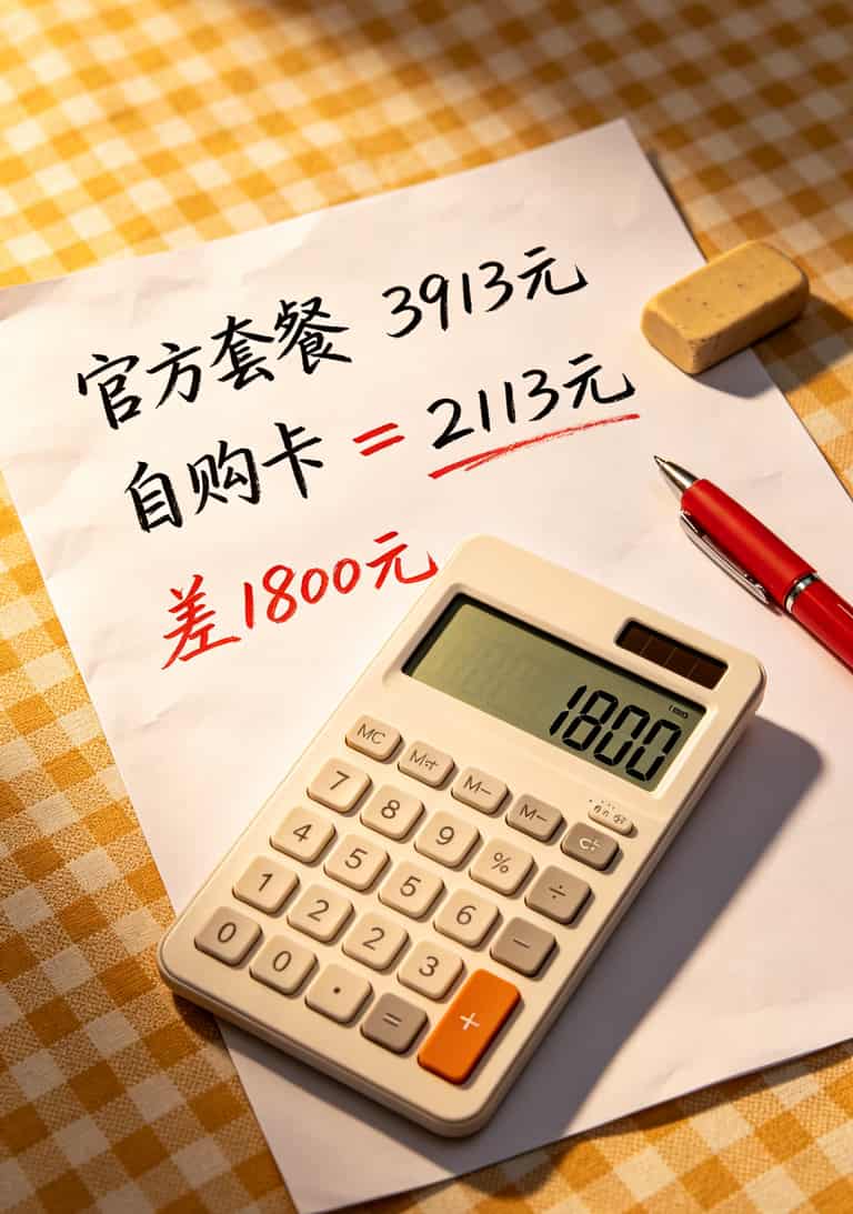 中兴随身WiFi到底值不值?我试了两年才发现,一张50元流量卡套餐才是大头 计算表格截图,对比三年总花费,差额标红显示1800元