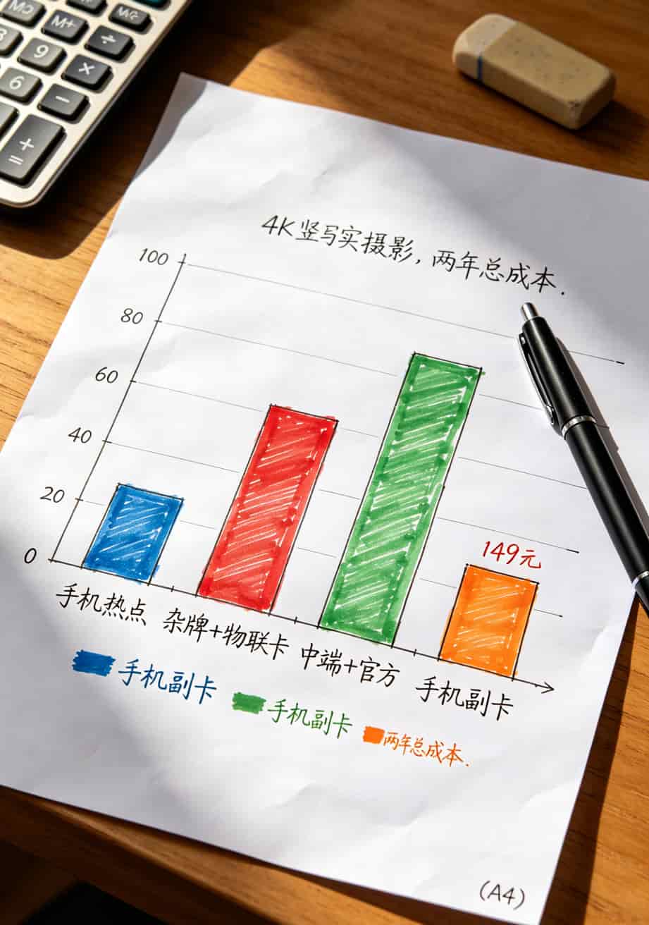流量卡和随身WiFi折腾两年,这9个坑你千万别再踩了 两年四种方案成本对比柱状图