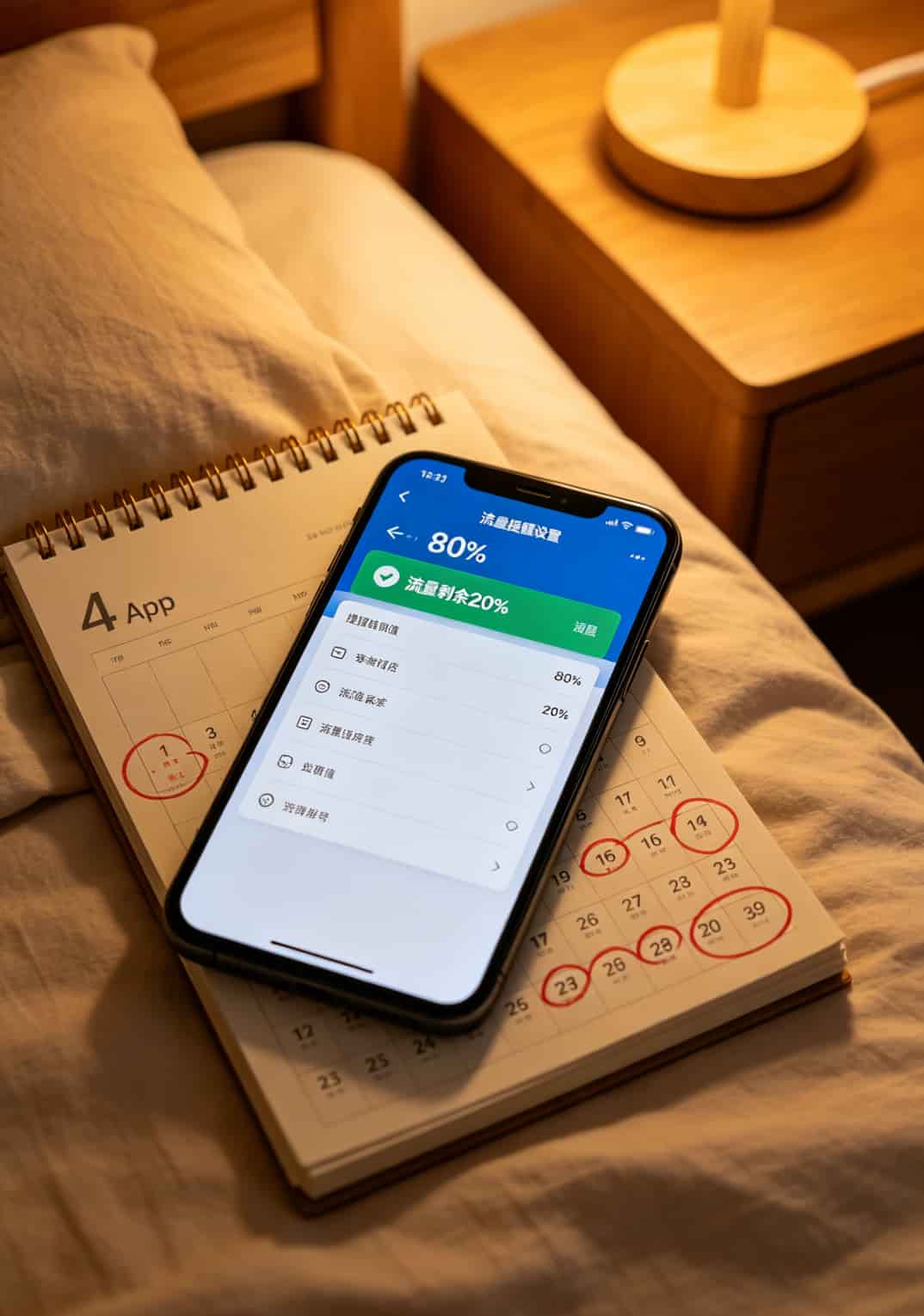 5g流量卡网络办理避坑指南:我踩过8次坑才整明白的选卡铁律 手机App流量提醒设置界面截图,80%阈值提醒
