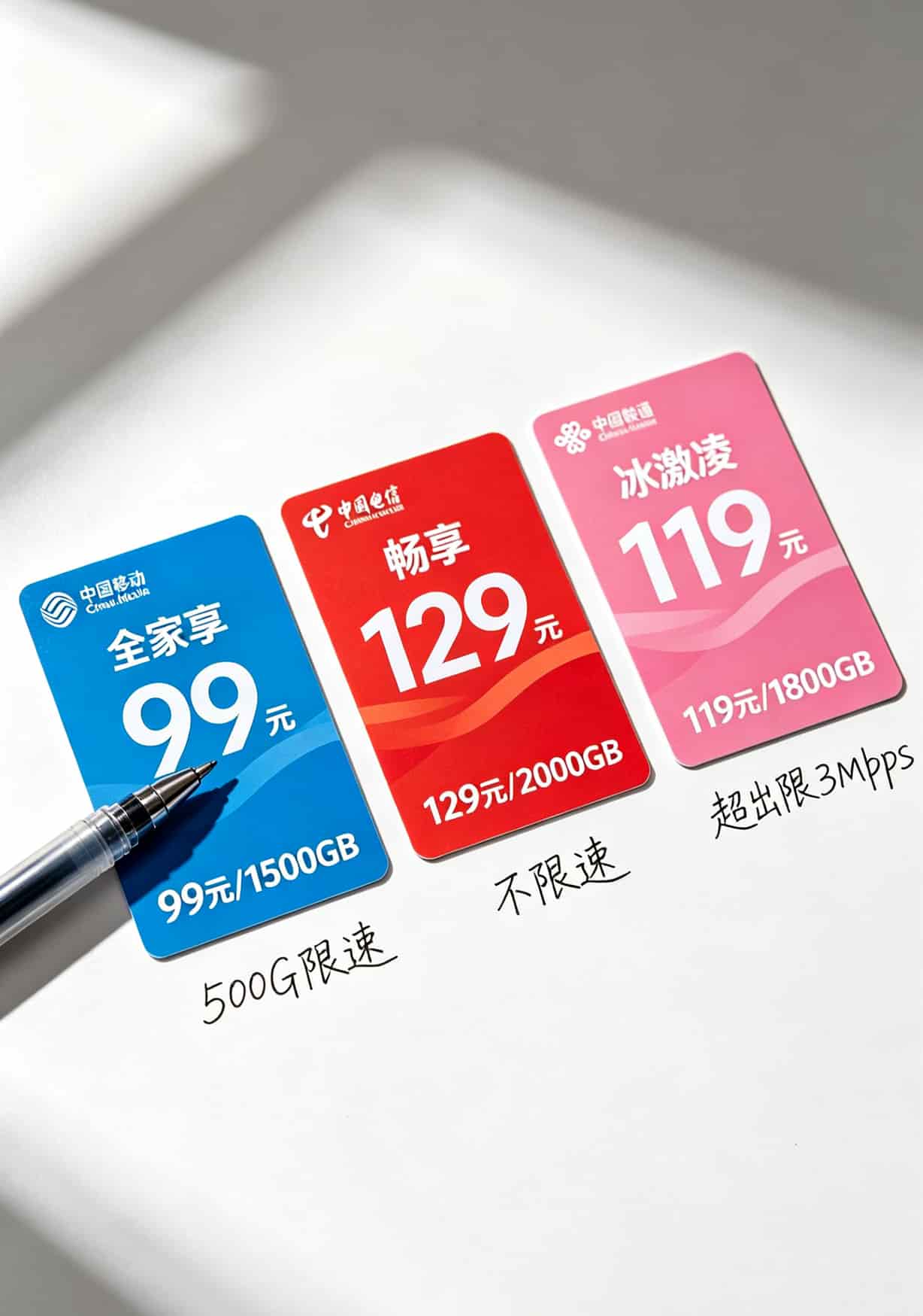 中兴随身WiFi插卡就废?三年换了8张卡,3g流量卡办理这些坑你别再踩了 流量套餐对比表格,标注限速阈值和实际可用流量