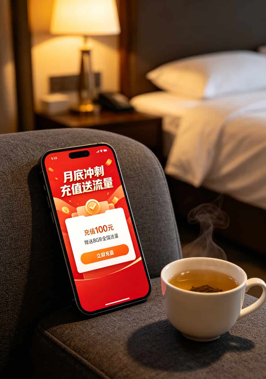 电信月底充值送流量活动页面截图，显示充100送8GB