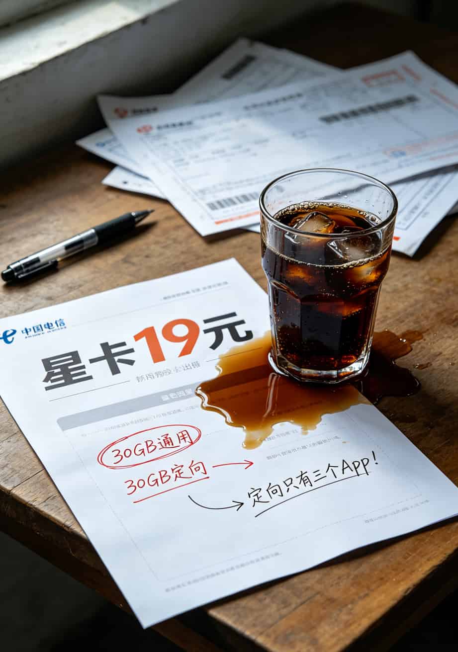 电信星卡套餐详情截图，标注30GB通用和30GB定向
