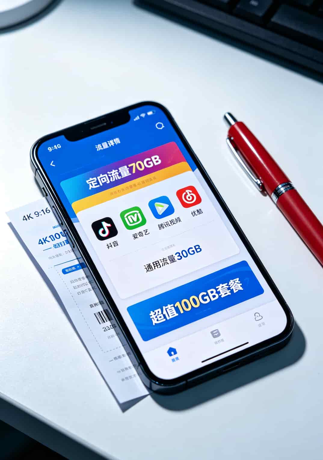 办流量卡办理折腾6次亏了800,这篇全攻略让你一次选对(附平板插卡+副卡共享) 套餐详情页截图,高亮显示定向流量和通用流量的区别