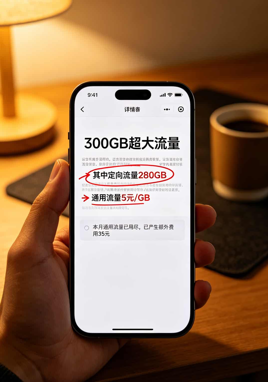 跑断腿实测:一张“铂金流量卡”到底能省多少钱?(附避坑指南) 手机截图显示定向流量套餐的小字说明和通用流量扣费记录