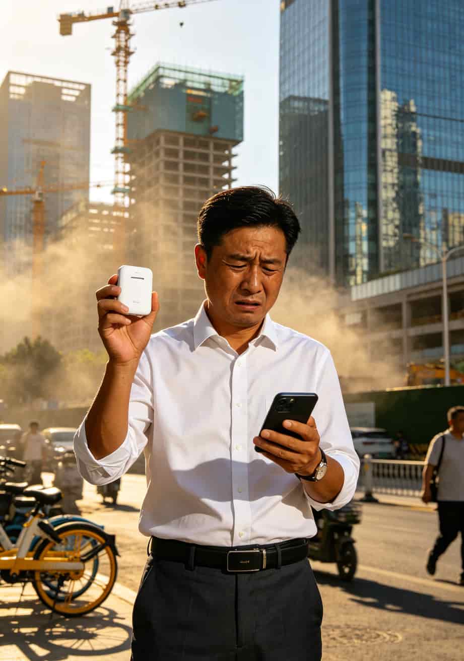 跑业务10年换了11台随身WiFi,纯流量流量卡移动的水到底多深? 抖音平台上的随身WiFi广告截图,突出首月1元和隐藏小字