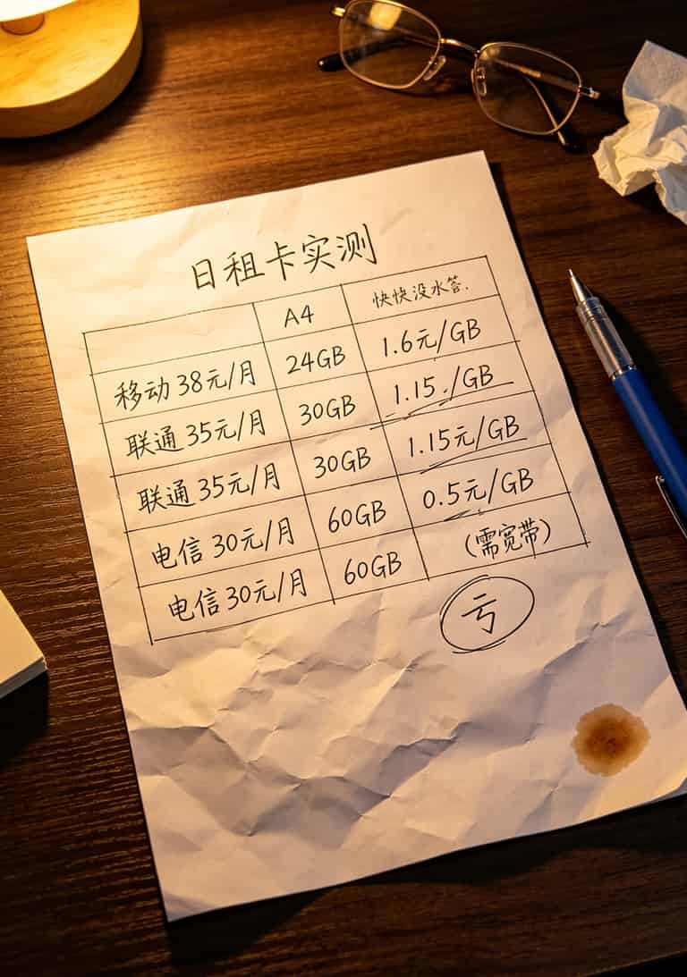 跑断腿才搞清楚:按天收费的流量卡,这3种人买了一年省500,另外2种人买就是交智商税 移动联通电信日租卡资费对比表格图