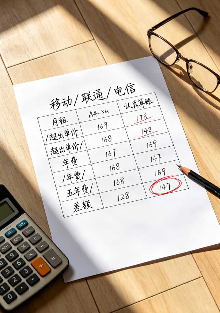 不用流量的卡一个月多少钱?8块!再多一分都是浪费 五年话费对比表格,移动708联通660电信600