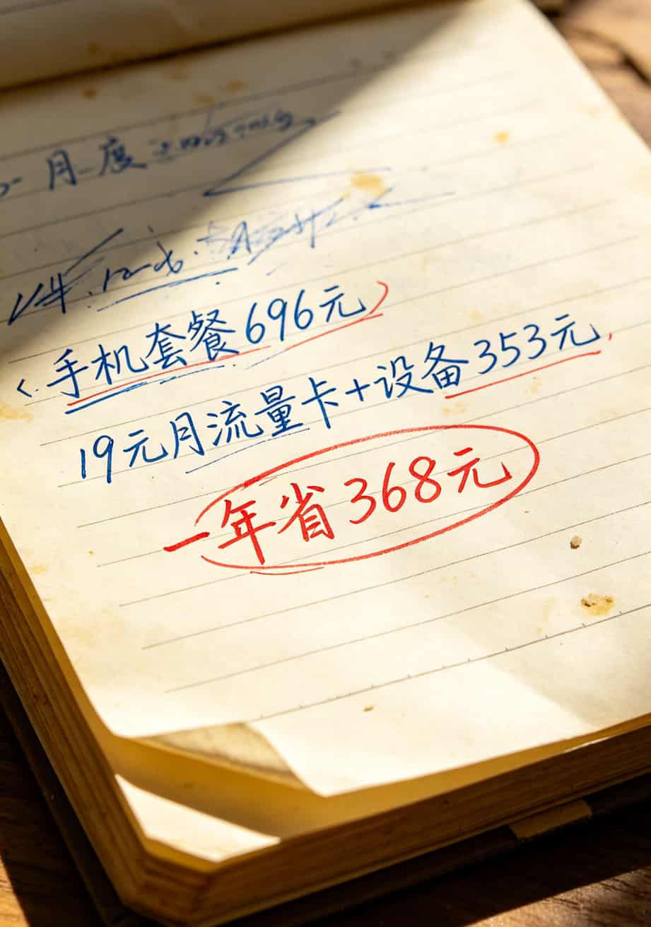 19元月流量卡千万别瞎买!我踩坑3年换来的随身WiFi搭配攻略,不看亏钱 手写记账本照片,红笔标注“一年省368元”