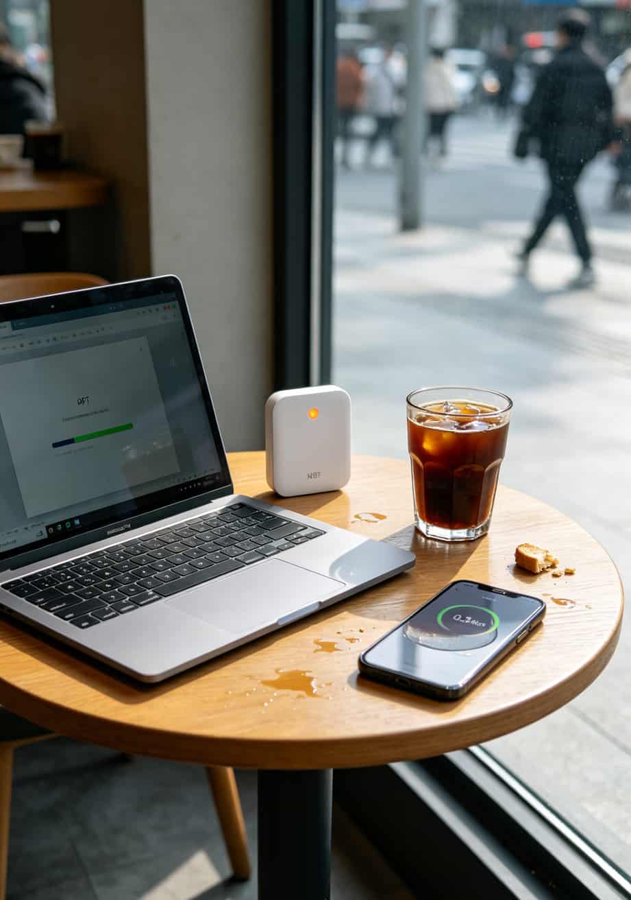 19元的移动流量卡配上中兴随身WiFi,我劝你想清楚再买(实测6张卡的真心话) 杭州西湖文化广场附近的咖啡厅,笔记本电脑与中兴随身WiFi