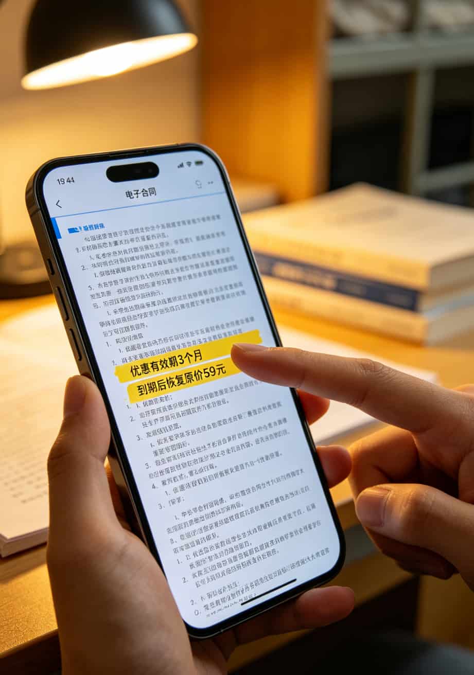 跑了大半个中国办了17张卡,我总算搞懂办什么流量卡最划算了 电子合同上极小的字体条款,需要放大才能看清