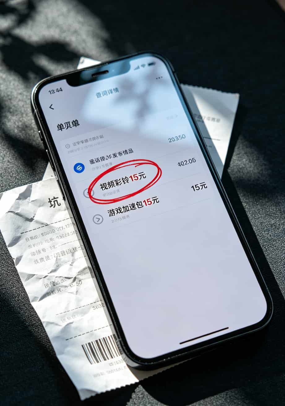 5g流量卡网络办理避坑指南:我踩过8次坑才整明白的选卡铁律 手机话费账单截图,红圈标出隐藏扣费项目