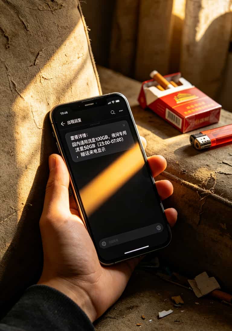 手机短信截图，显示套餐详情为通用流量100GB、夜间流量50GB